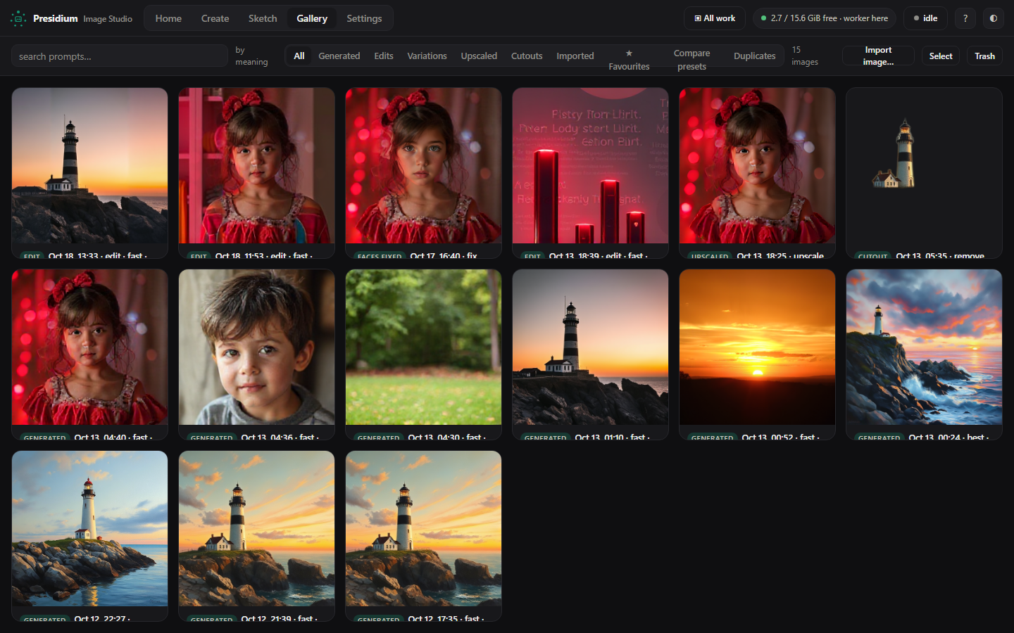Gallery with tags, favourites and filters